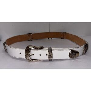 Vintage‎ Brighton Women's Size M White Leather Belt 1993 Silver Buckle & Florals